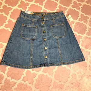 NWT Denim Mini Skirt Full Snap A Line Blue Rein 3
